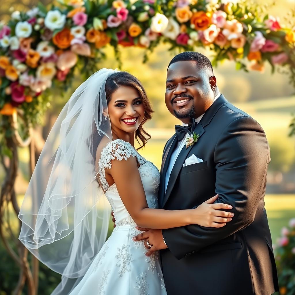 A beautiful wedding scene featuring a couple