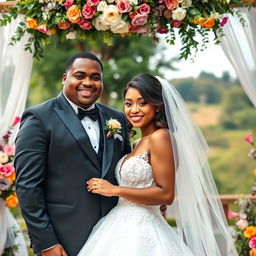 A beautiful wedding scene featuring a couple