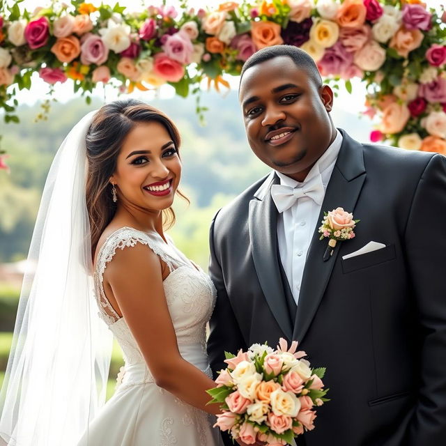 A beautiful wedding scene featuring a couple