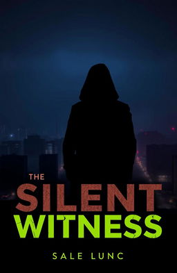 A shadowy silhouette of a person stands in the foreground against a cityscape at night
