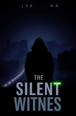 A shadowy silhouette of a person stands in the foreground against a cityscape at night