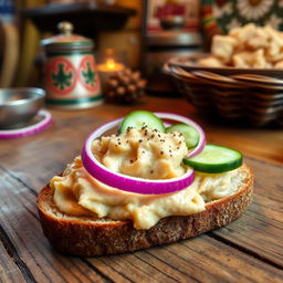 A delicious, savory spread made from cured pork fat, typically served on rye bread