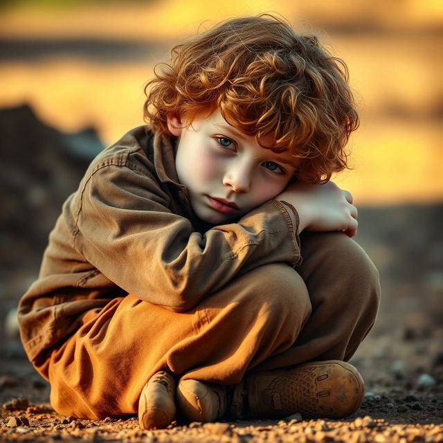 A young ginger boy with curly hair, showcasing his pale skin