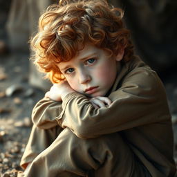 A young ginger boy with curly hair, showcasing his pale skin