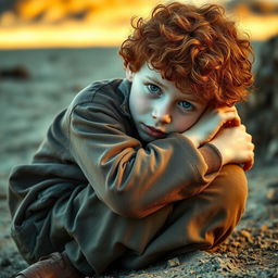 A young ginger boy with curly hair, showcasing his pale skin