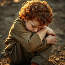 A young ginger boy with curly hair, displaying his pale skin