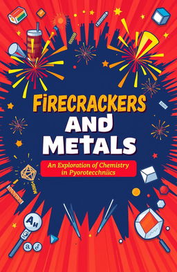 A visually striking cover page for a chemistry project titled 'Firecrackers and Metals