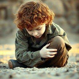 A young ginger boy with curly hair, characterized by his pale skin