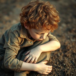 A young ginger boy with curly hair, characterized by his pale skin