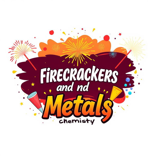 A creative and colorful cover page for a chemistry project titled 'Firecrackers and Metals