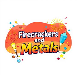 A creative and colorful cover page for a chemistry project titled 'Firecrackers and Metals