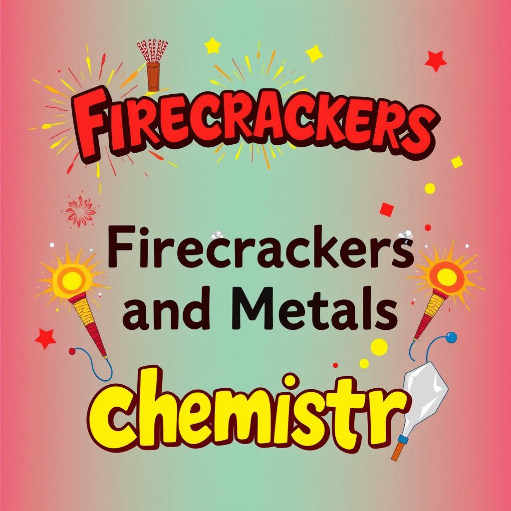 A creative and colorful cover page for a chemistry project titled 'Firecrackers and Metals