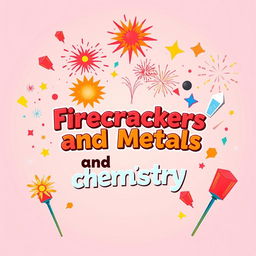A creative and colorful cover page for a chemistry project titled 'Firecrackers and Metals