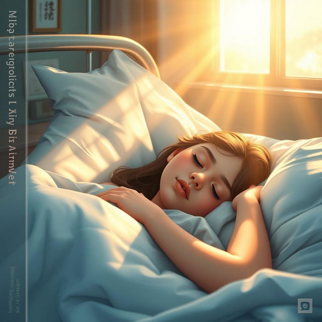 A captivating book cover featuring a beautiful teenage girl peacefully sleeping in a hospital bed