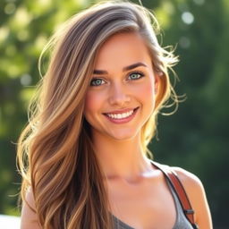 A modern and stylish profile picture featuring a confident young woman with long, flowing hair and bright blue eyes, smiling warmly