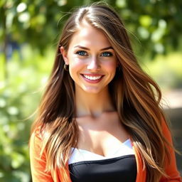A modern and stylish profile picture featuring a confident young woman with long, flowing hair and bright blue eyes, smiling warmly