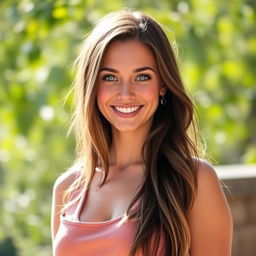 A modern and stylish profile picture featuring a confident young woman with long, flowing hair and bright blue eyes, smiling warmly
