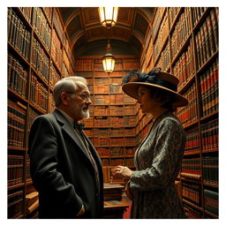 A stunning view of an exquisite library filled with precious books, showcasing intricate book spines adorned with gold lettering and ornate designs