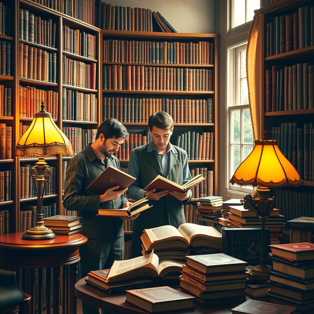 A vibrant library scene featuring a collection of precious books