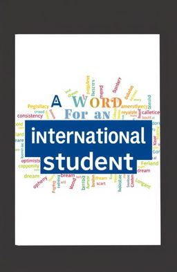 A book cover design featuring the title "A Word for an International Student" prominently displayed in dark blue in the center