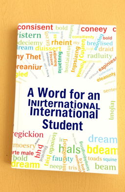 A book cover design featuring the title "A Word for an International Student" prominently displayed in dark blue in the center