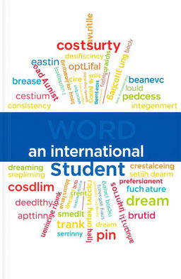 A book cover design featuring the title "A Word for an International Student" prominently displayed in dark blue in the center