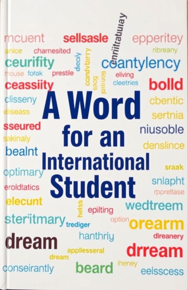 A book cover design featuring the title "A Word for an International Student" prominently displayed in dark blue in the center