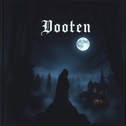 A dark-themed cover featuring an enigmatic landscape at night, illuminated by a full moon that casts eerie shadows across a dense forest