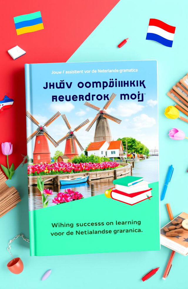 A well-designed educational book cover featuring the title in both Ukrainian and Dutch: 'Твій помічник з правил нідерландської мови' and 'Jouw assistent voor de Nederlandse grammatica'