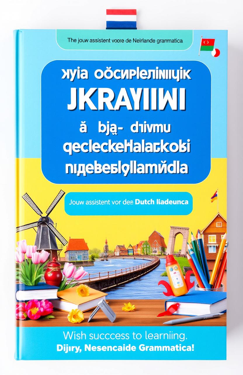 A well-designed educational book cover featuring the title in both Ukrainian and Dutch: 'Твій помічник з правил нідерландської мови' and 'Jouw assistent voor de Nederlandse grammatica'