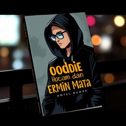 A book cover design for a novel titled 'Hoodie dan Cermin Mata'