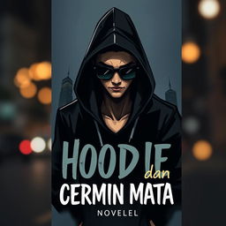 A book cover design for a novel titled 'Hoodie dan Cermin Mata'