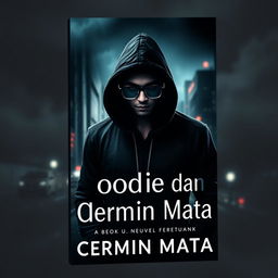 A captivating book cover design for a novel titled 'Hoodie dan Cermin Mata'