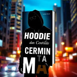 A visually striking book cover for a novel titled 'Hoodie dan Cermin Mata'