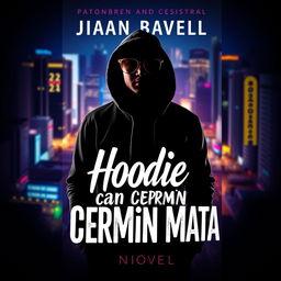 A visually striking book cover for a novel titled 'Hoodie dan Cermin Mata'