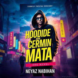 A striking book cover design for a novel titled 'Hoodie dan Cermin Mata' by author Neyaz Nabihan