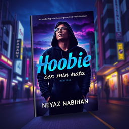 A striking book cover design for a novel titled 'Hoodie dan Cermin Mata' by author Neyaz Nabihan