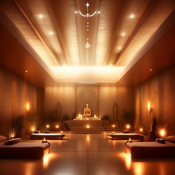 A serene and peaceful setting with a spiritual ambiance. It is filled with soft ambient lighting, spiritual symbols, and an all-encompassing peaceful aura.