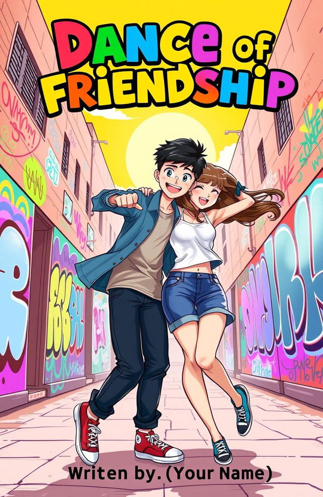 A vibrant cover illustration featuring Denny, a teenage boy with short black hair and a confident smile, alongside Lily, a teenage girl with flowing brown hair and a joyful expression