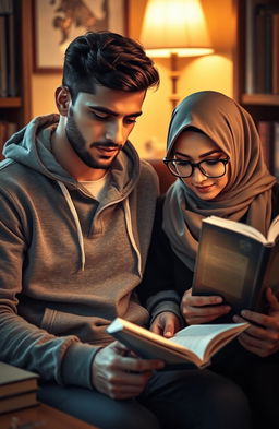 A romantic scene depicting a male writer named Neyaz Nabihan wearing a stylish hoodie