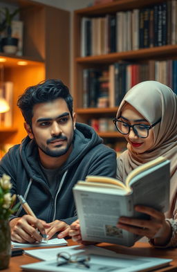 A romantic scene depicting a male writer named Neyaz Nabihan wearing a stylish hoodie