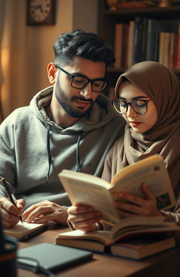 A romantic scene depicting a male writer named Neyaz Nabihan wearing a stylish hoodie