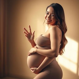 A tasteful artistic representation of a pregnant woman, elegantly posed to convey a sense of serenity and maternity