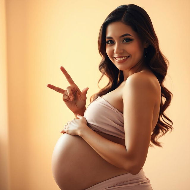 A tasteful artistic representation of a pregnant woman, elegantly posed to convey a sense of serenity and maternity