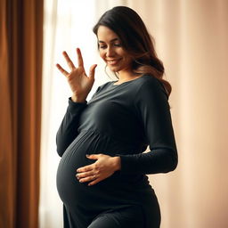 A tasteful artistic representation of a pregnant woman, elegantly posed to convey a sense of serenity and maternity