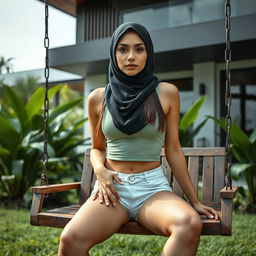 A full-body image of a stunning 21-year-old woman with Latin features