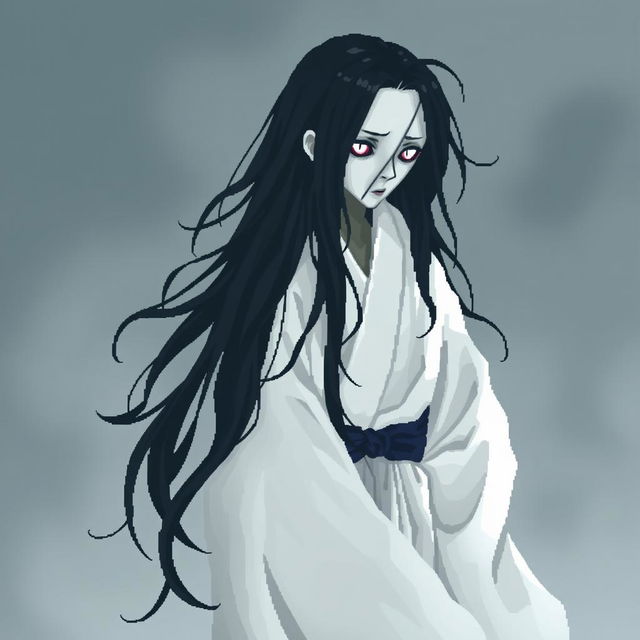 A detailed 64x64 pixel art representation of a Japanese Yūrei man yokai