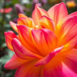 An artistic close-up of a beautiful, vibrant, blooming flower, showcasing intricate details of the petals with a focus on the colors and textures that mimic a sense of softness and allure