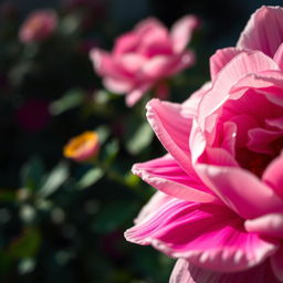 An artistic close-up of a beautiful, vibrant, blooming flower, showcasing intricate details of the petals with a focus on the colors and textures that mimic a sense of softness and allure