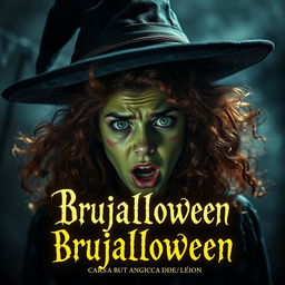 A teenage witch with a burnt green face expressing pure terror